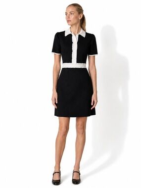 Ellen Tracy Stretch Knit Scalloped Collar Dress With Pearl Buttons Size XS